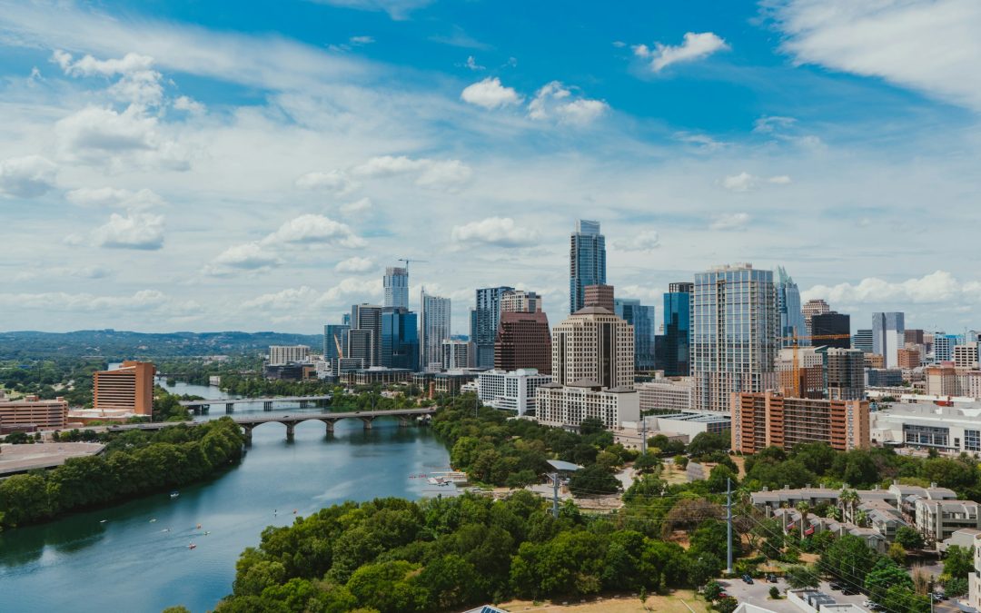 Austin, TX skyline at dusk — backdrop for the OnlineOpenMic.com guide to Austin comedy open mics, stand-up shows, and signup spots in 2026